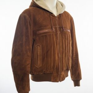 [[Montgomery Ward]] Men's Vintage Brown Leather Hooded Jacket